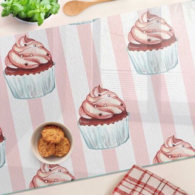 Tagliere in vetro temperato Cupcake su strisce rosa