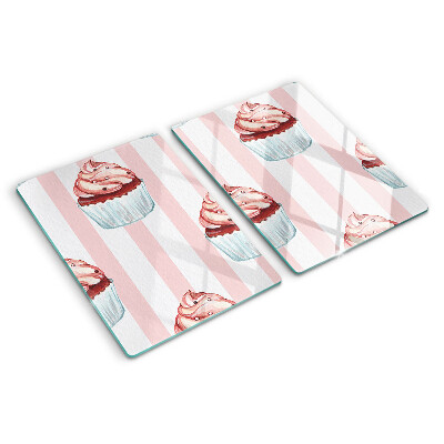 Tagliere in vetro temperato con motivo di cupcake su sfondo a strisce rosa