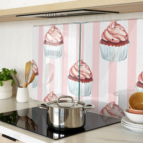 Tagliere in vetro temperato con motivo di cupcake su sfondo a strisce rosa