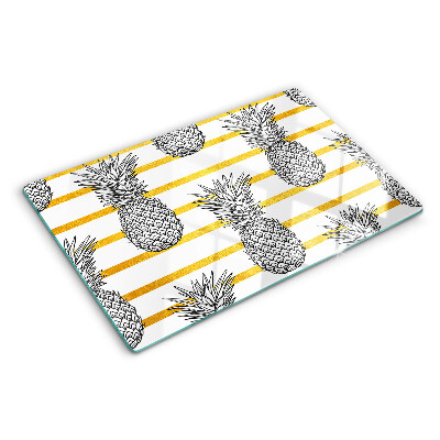 Tagliere in vetro con motivo ananas su sfondo a righe