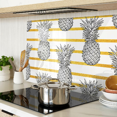 Tagliere in vetro con motivo ananas su sfondo a righe