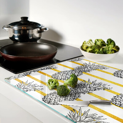 Tagliere in vetro con motivo ananas su sfondo a righe