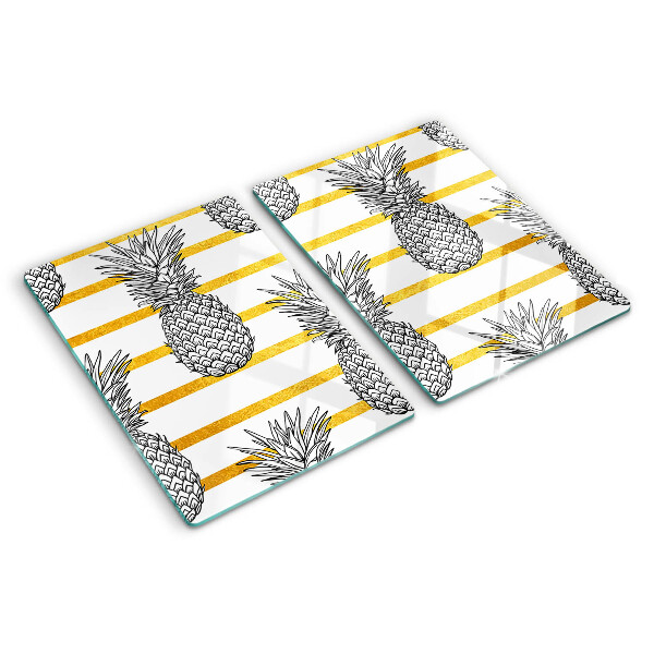 Tagliere in vetro con motivo ananas su sfondo a righe