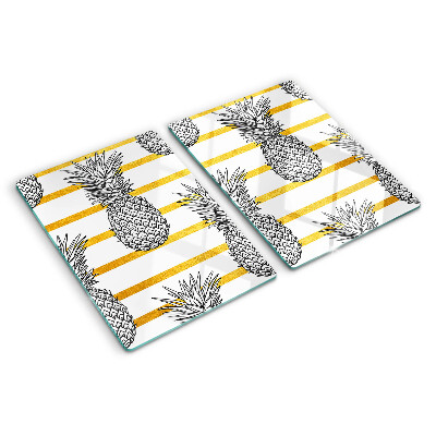 Tagliere in vetro con motivo ananas su sfondo a righe