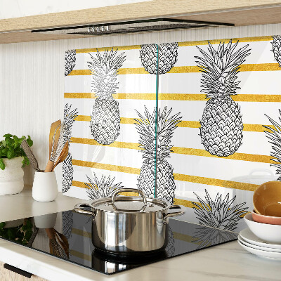 Tagliere in vetro con motivo ananas su sfondo a righe