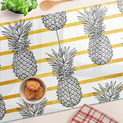 Tagliere in vetro con motivo ananas su sfondo a righe