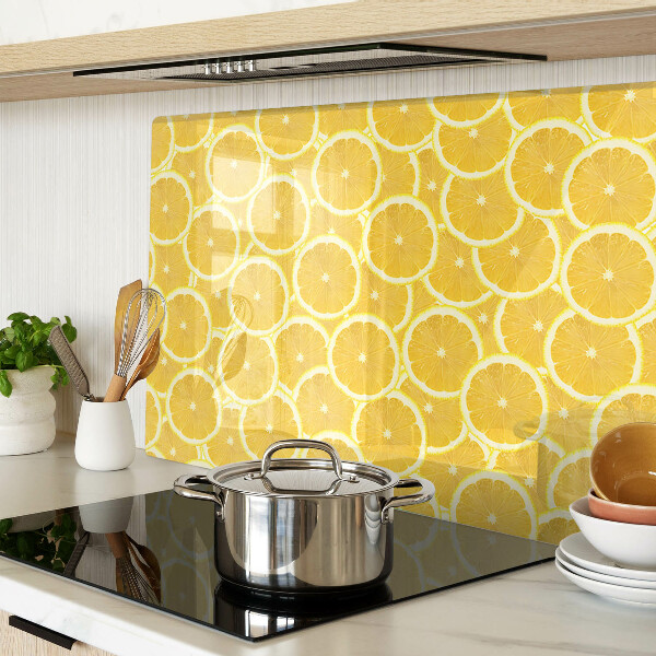 Tagliere in vetro temperato con stampa di fette di limone su sfondo giallo