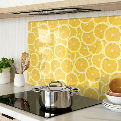 Tagliere in vetro temperato con stampa di fette di limone su sfondo giallo