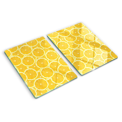 Tagliere in vetro temperato con stampa di fette di limone su sfondo giallo