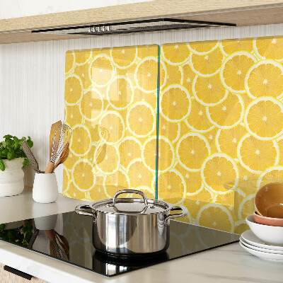 Tagliere in vetro temperato con stampa di fette di limone su sfondo giallo