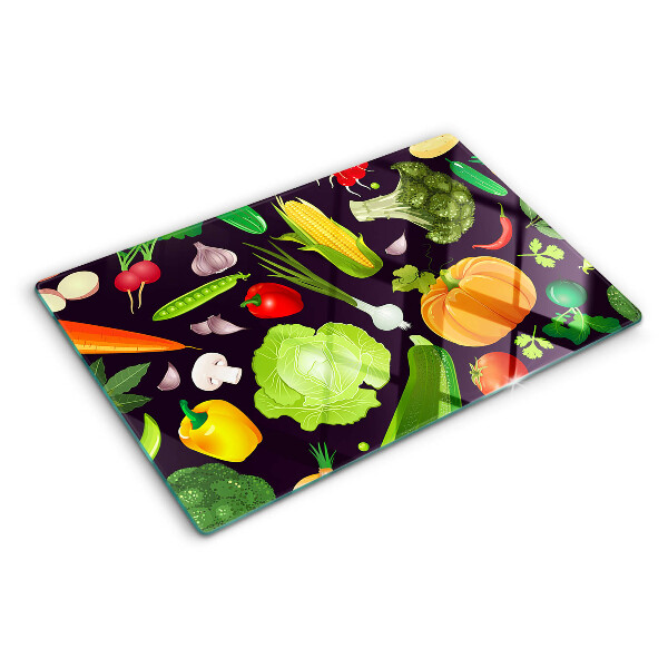 Tagliere in vetro temperato con motivo di verdure ed erbe