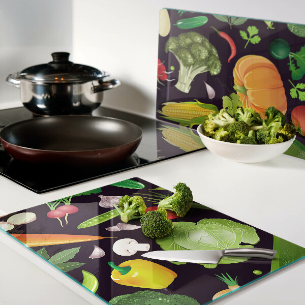 Tagliere in vetro temperato con motivo di verdure ed erbe