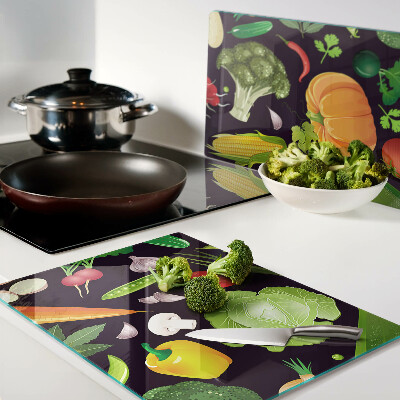 Tagliere in vetro temperato con motivo di verdure ed erbe