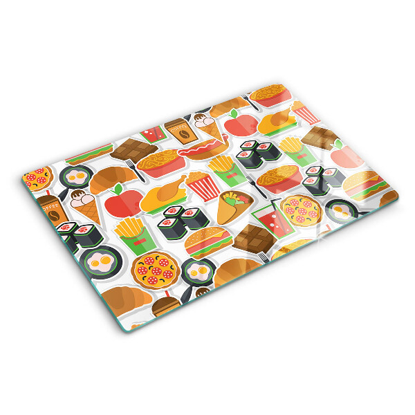 Tagliere in vetro con motivo cibo e snack