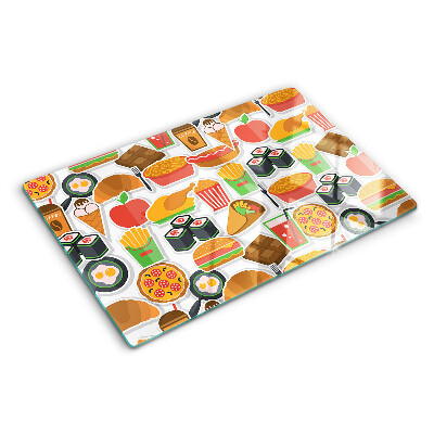 Tagliere in vetro con motivo cibo e snack