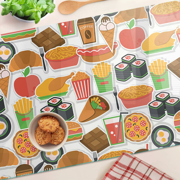 Tagliere in vetro con motivo cibo e snack