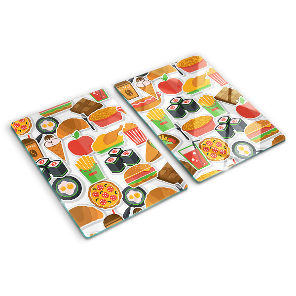 Tagliere in vetro con motivo cibo e snack