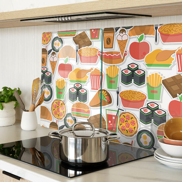 Tagliere in vetro con motivo cibo e snack