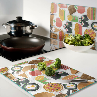 Tagliere in vetro con motivo cibo e snack