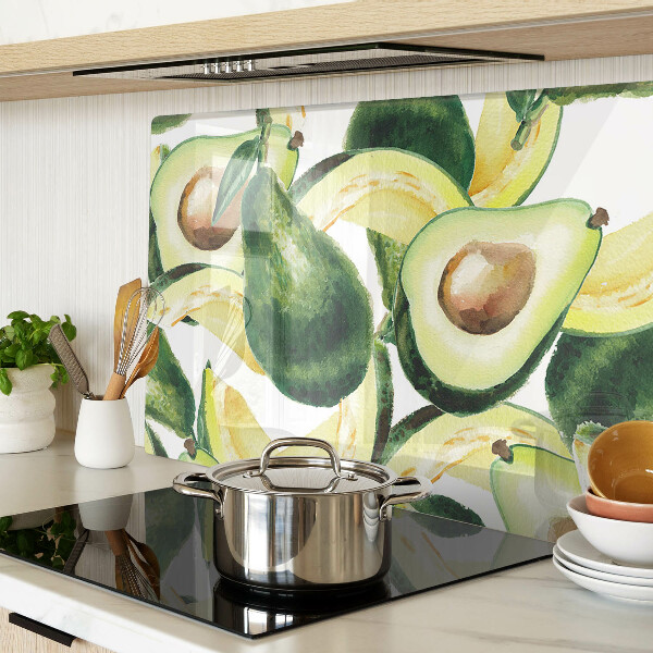 Tagliere in vetro temperato Avocado sullo sfondo di foglie