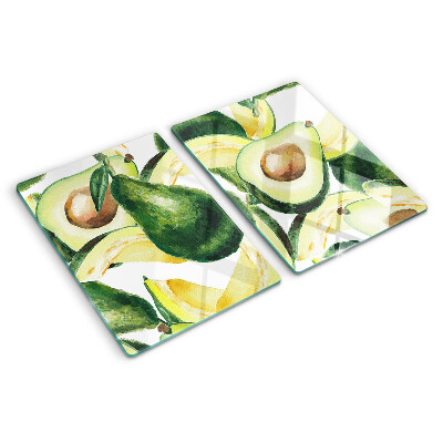 Tagliere in vetro temperato con motivo di avocado su sfondo di foglie