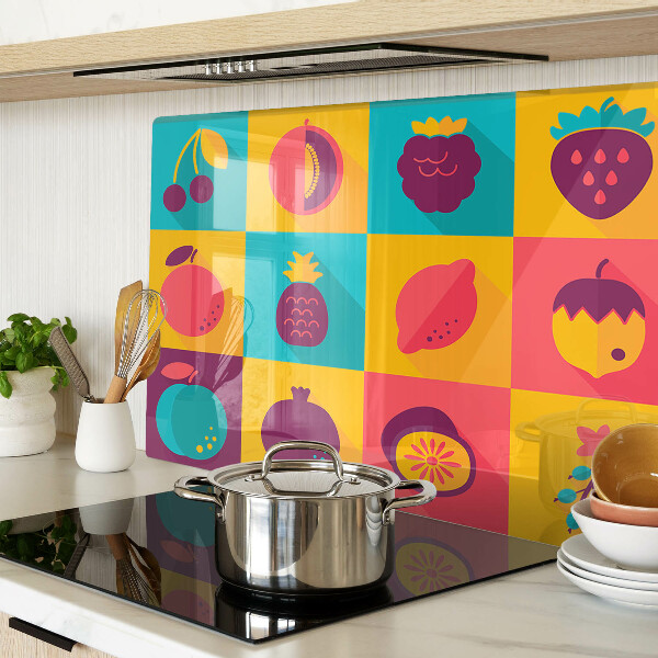 Tagliere in vetro temperato con motivo di frutta a quadrati colorati