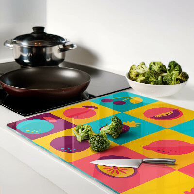 Tagliere in vetro temperato Motivo frutta in quadrati colorati