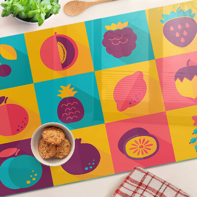 Tagliere in vetro temperato con motivo di frutta a quadrati colorati