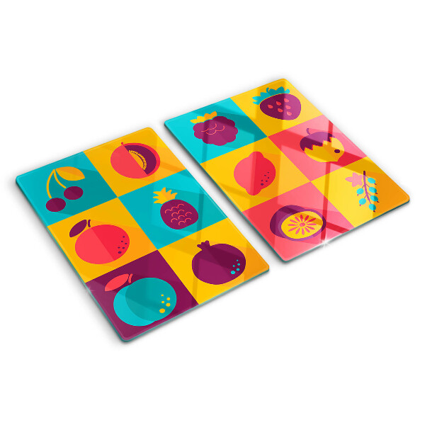 Tagliere in vetro temperato con motivo di frutta a quadrati colorati