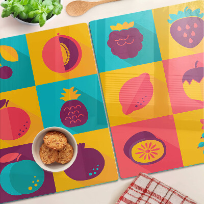 Tagliere in vetro temperato con motivo di frutta a quadrati colorati