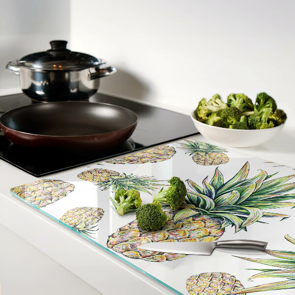 Tagliere in vetro temperato con motivo di ananas su sfondo bianco