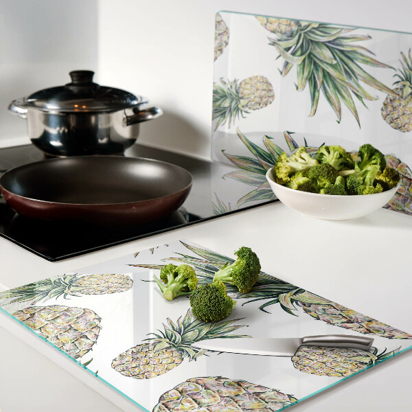 Tagliere in vetro temperato con motivo di ananas su sfondo bianco