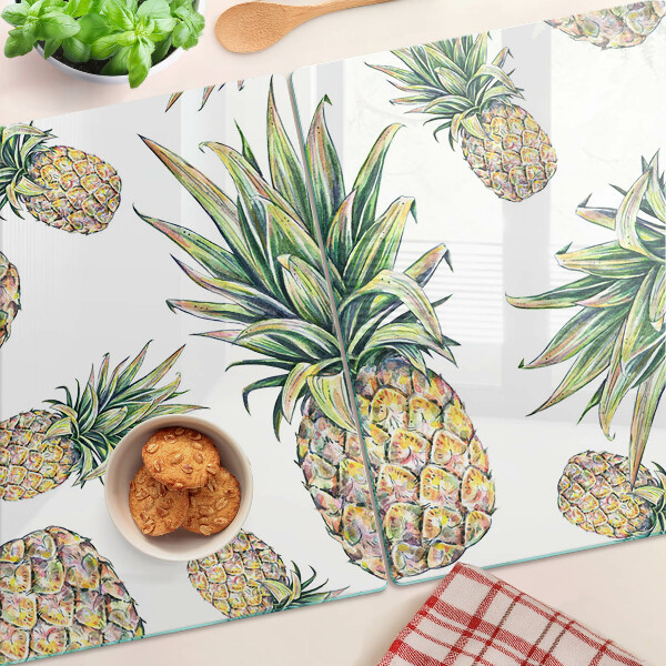 Tagliere in vetro temperato Ananas su sfondo bianco