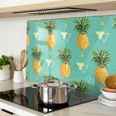 Tagliere in vetro temperato con stampa di ananas su sfondo turchese