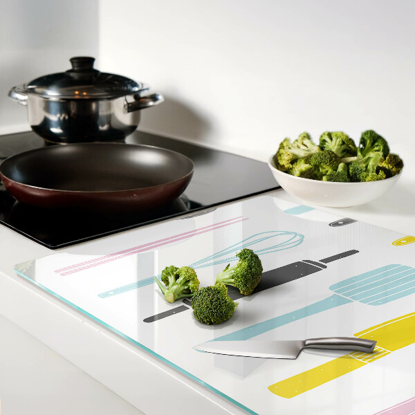 Tagliere in vetro con finitura nei colori pastello per utensili da cucina