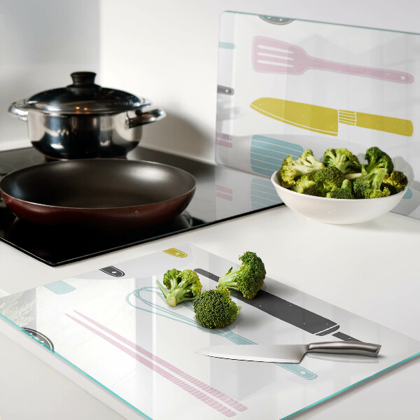 Tagliere in vetro con finitura nei colori pastello per utensili da cucina