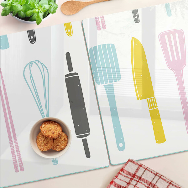 Tagliere in vetro con finitura nei colori pastello per utensili da cucina