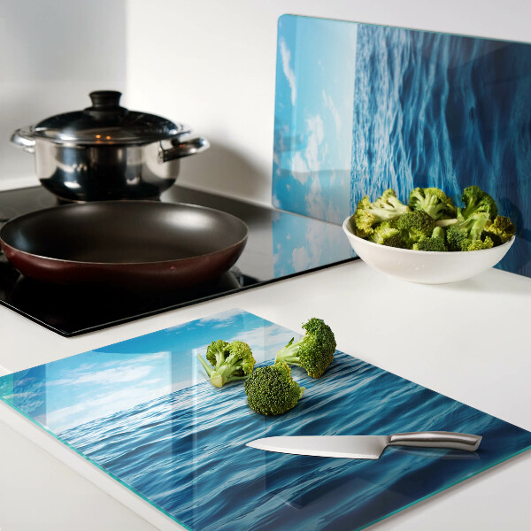 Tagliere in vetro temperato con fantasia mare e cielo