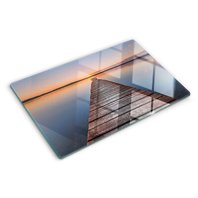 Tagliere in vetro temperato con stampa raffigurante un pontile sul lago al tramonto
