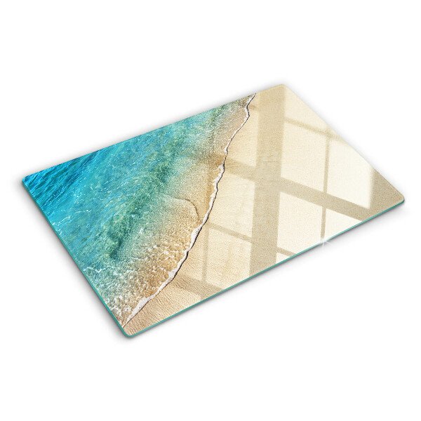 Tagliere in vetro temperato con motivo spiaggia e onde marine