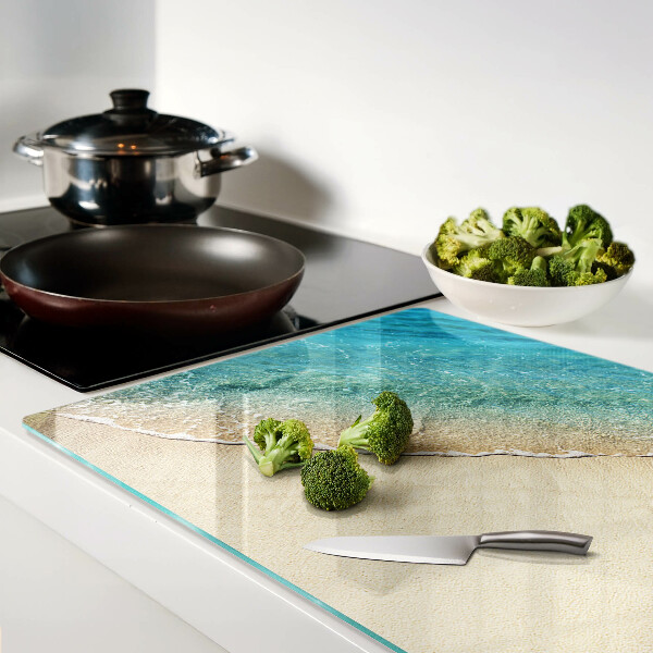 Tagliere in vetro temperato con motivo spiaggia e onde marine