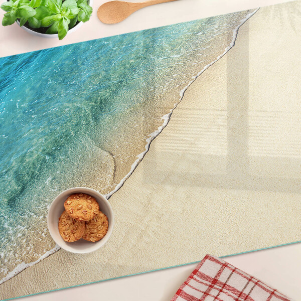 Tagliere in vetro temperato con motivo spiaggia e onde marine