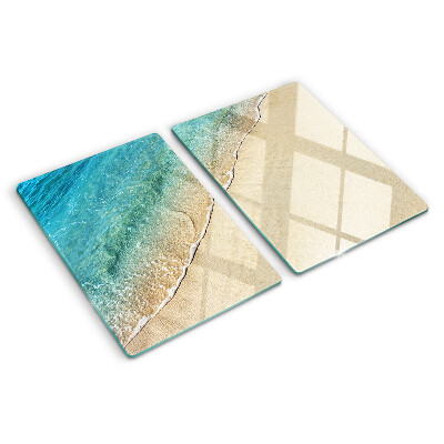Tagliere in vetro temperato con motivo spiaggia e onde marine