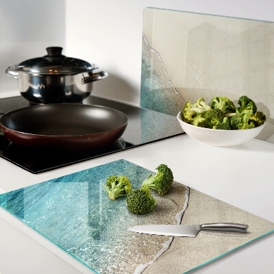 Tagliere in vetro temperato con motivo spiaggia e onde marine