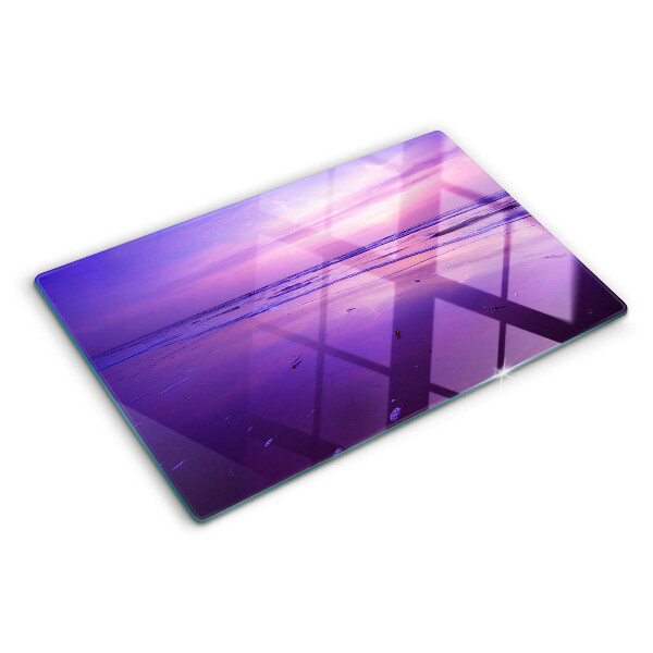 Tagliere in vetro temperato con stampa 'Tramonto sul mare'