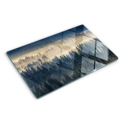 Tagliere in vetro con stampa a tema scenario boschivo nebbioso