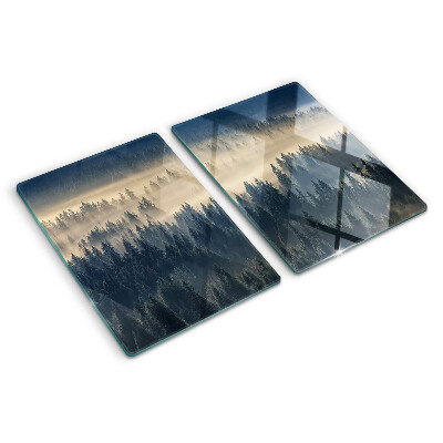 Tagliere in vetro con stampa a tema scenario boschivo nebbioso