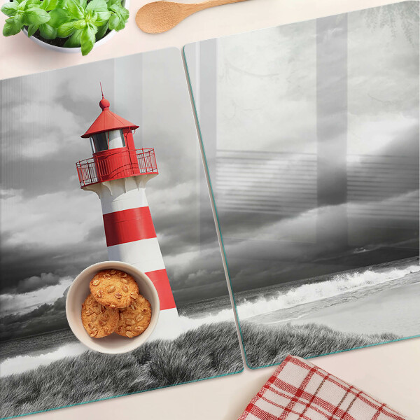Tagliere in vetro temperato con stampa raffigurante un faro nel paesaggio