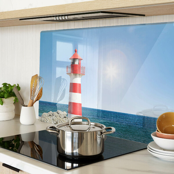 Tagliere in vetro con stampa 'Faro sull'oceano'