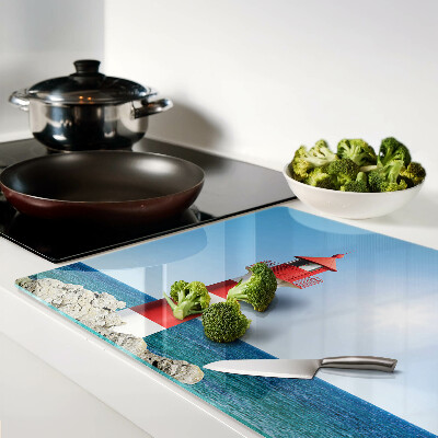 Tagliere in vetro con stampa 'Faro sull'oceano'